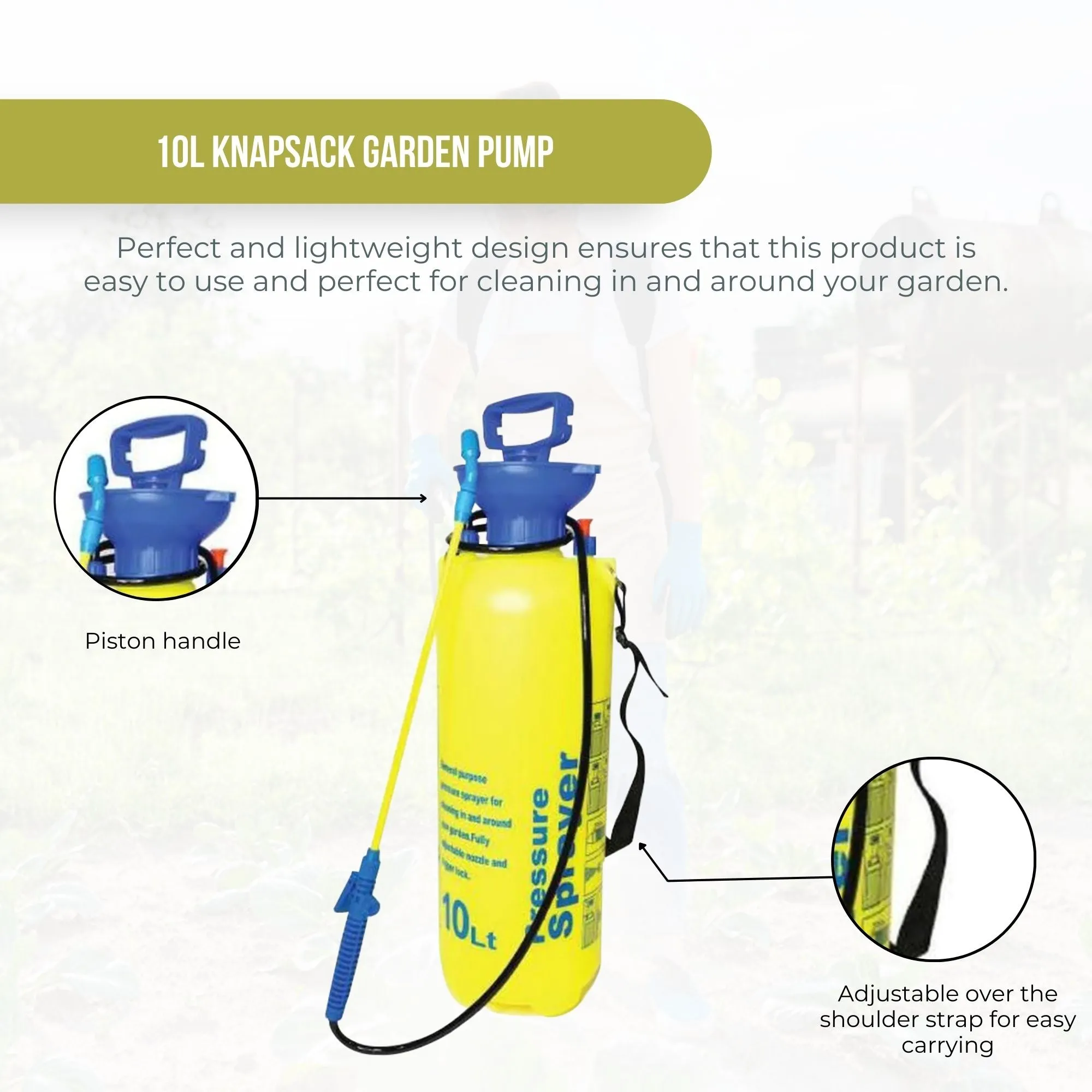 10L Pressure Sprayer - Knapsack Garden Pump For Liquids - Yard Weed Plants