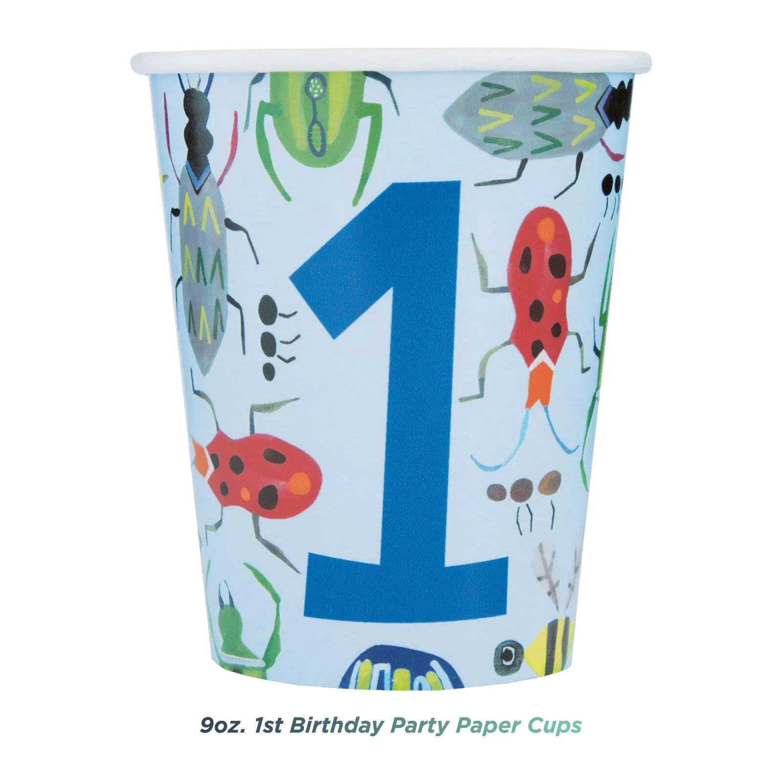 1st Birthday Blue Bug Dessert Party Pack - Plates, Napkins, Cups, Table Cover (Serves 16)