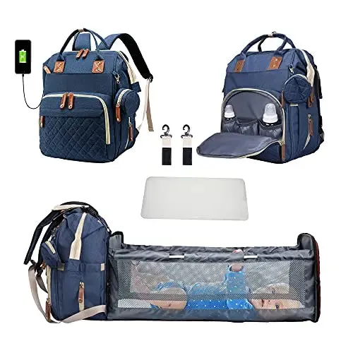 3 In 1 Diaper Bag Backpack Foldable Baby Bed Waterproof Travel Bag with USB Charge Diaper Bag Backpack with Changing Bed 3 types