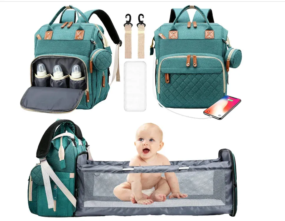 3 In 1 Diaper Bag Backpack Foldable Baby Bed Waterproof Travel Bag with USB Charge Diaper Bag Backpack with Changing Bed 3 types