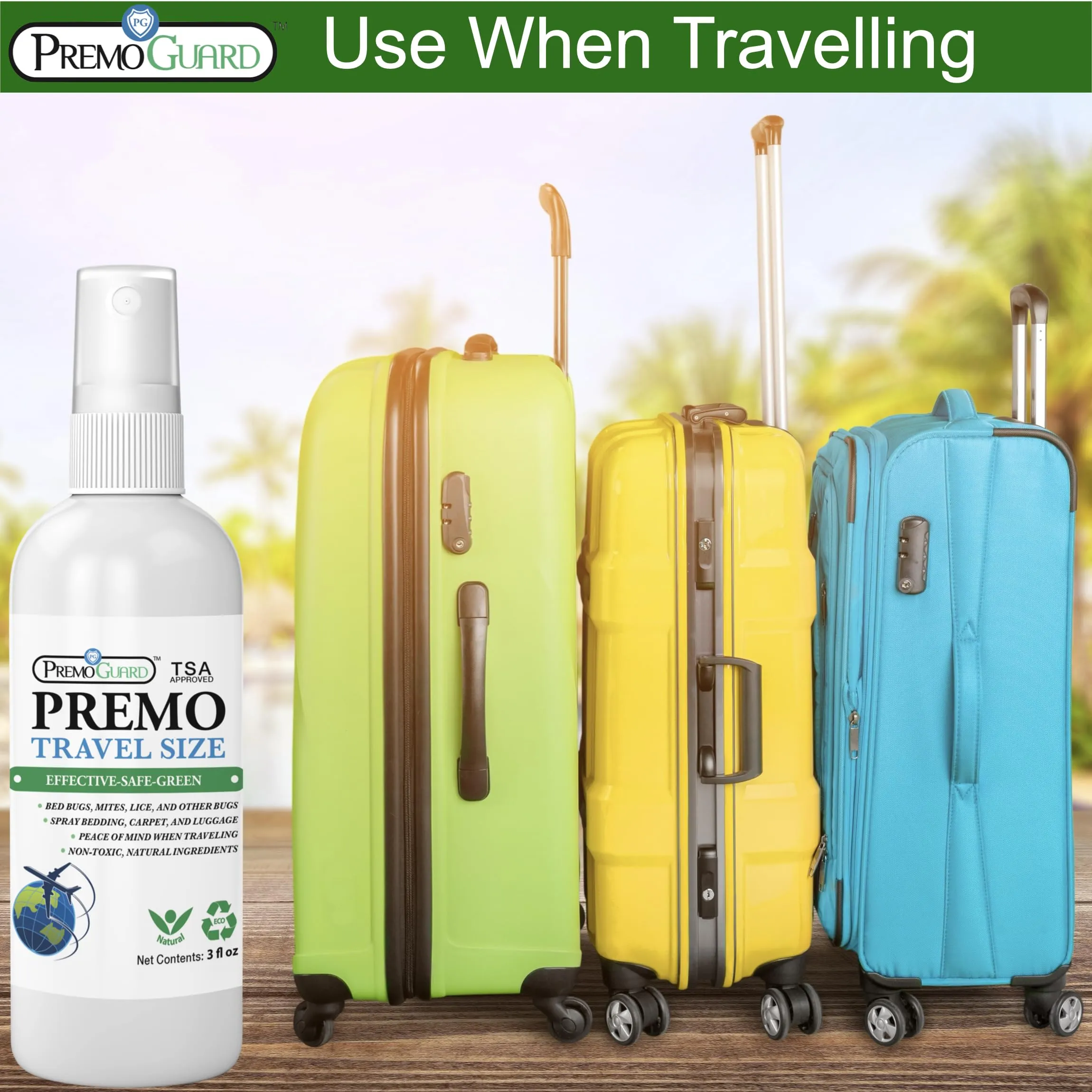 3 PACK - 3 oz Travel Size Bed Bug & Mite Killer Spray – Natural Non-Toxic - By Premo Guard