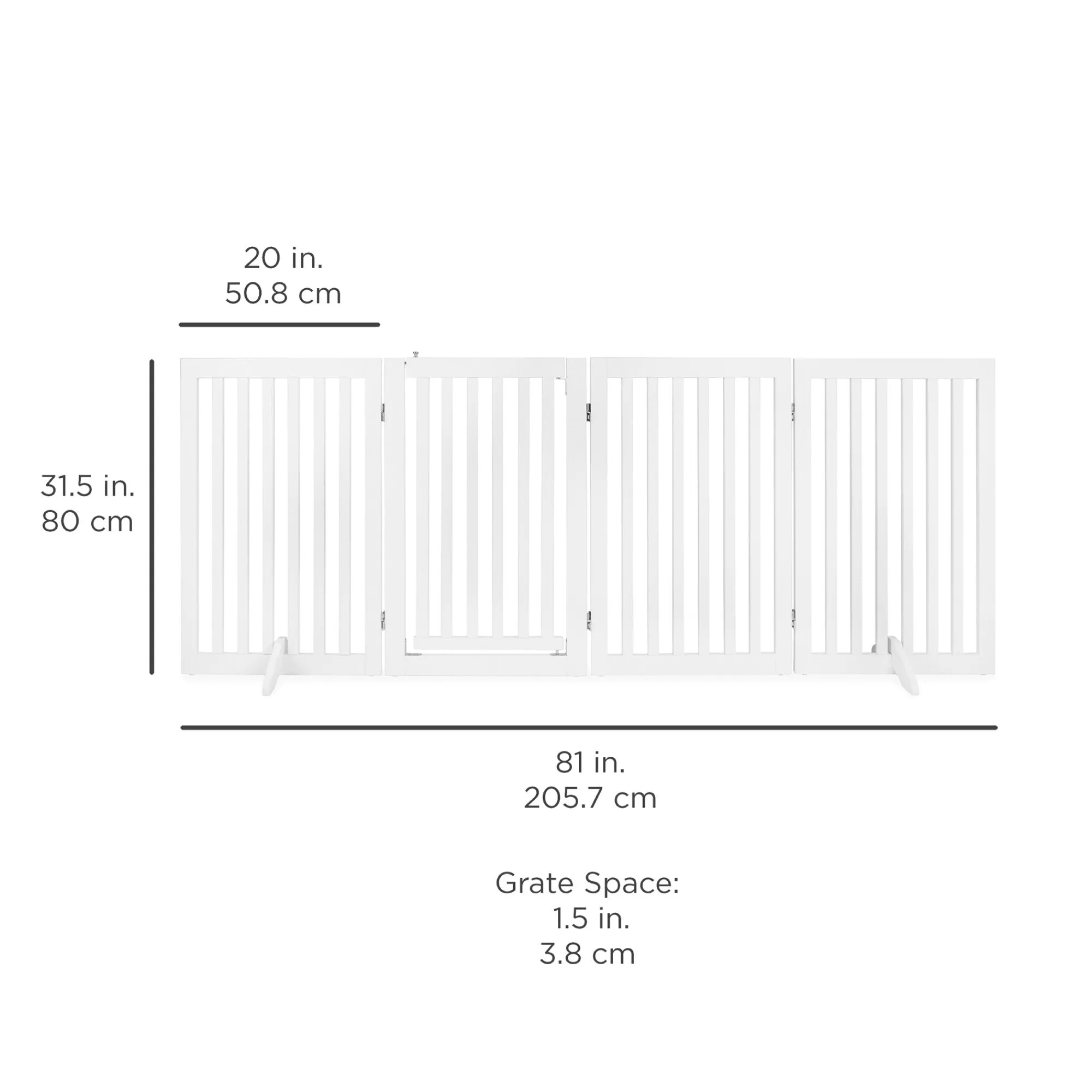 31.5in 4-Panel Freestanding Wooden Pet Gate w/ Door, Support Feet