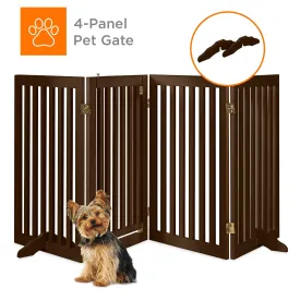 31.5in 4-Panel Freestanding Wooden Pet Gate w/ Door, Support Feet