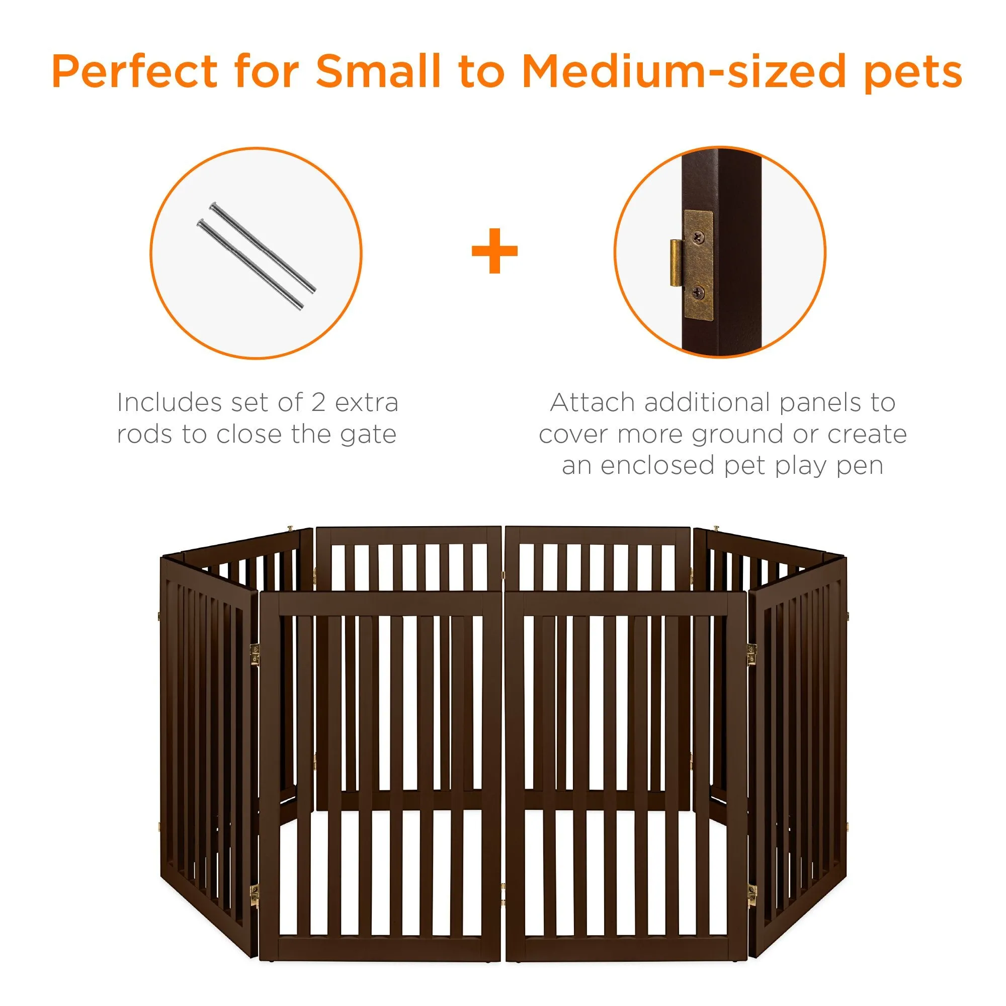 31.5in 4-Panel Freestanding Wooden Pet Gate w/ Door, Support Feet