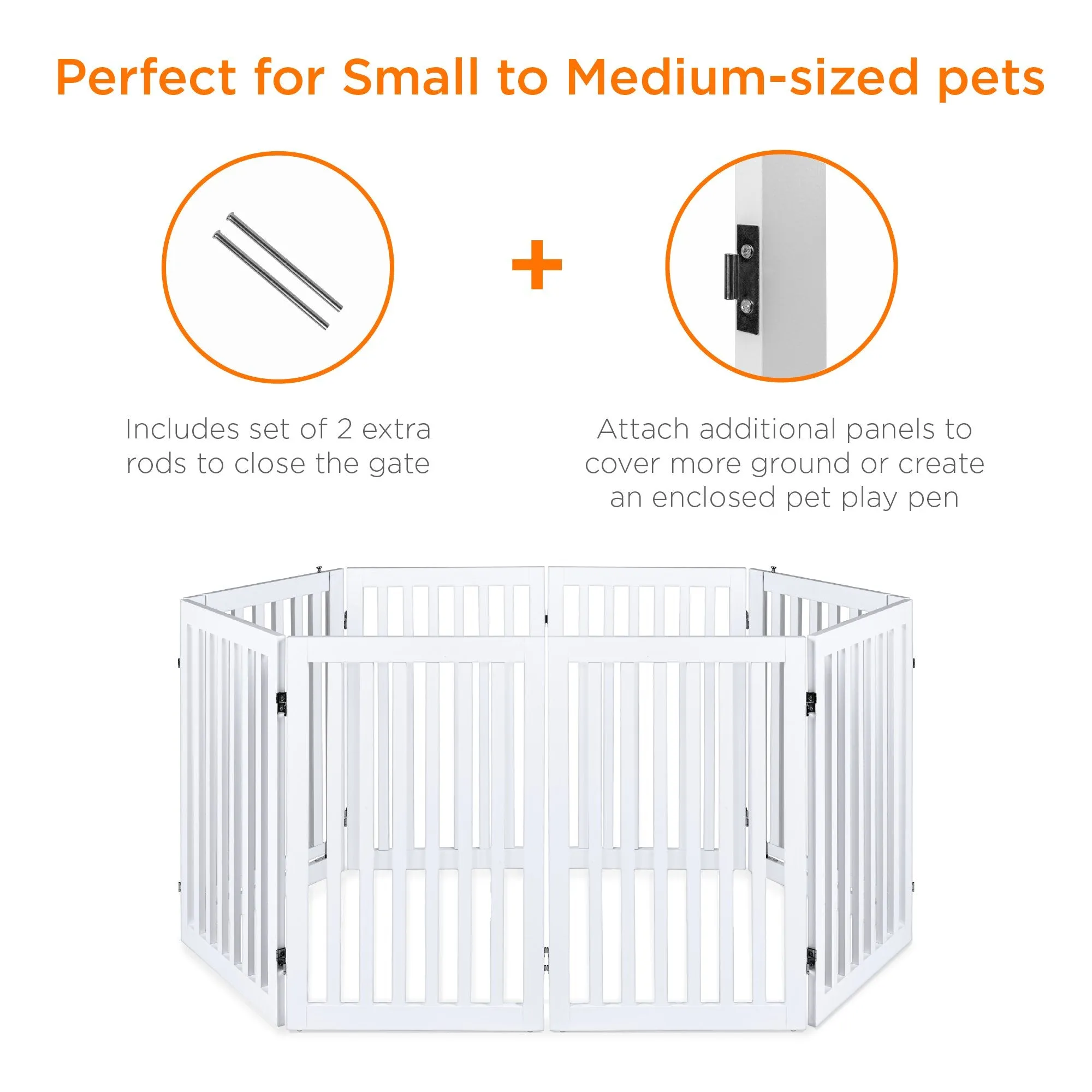 31.5in 4-Panel Freestanding Wooden Pet Gate w/ Door, Support Feet