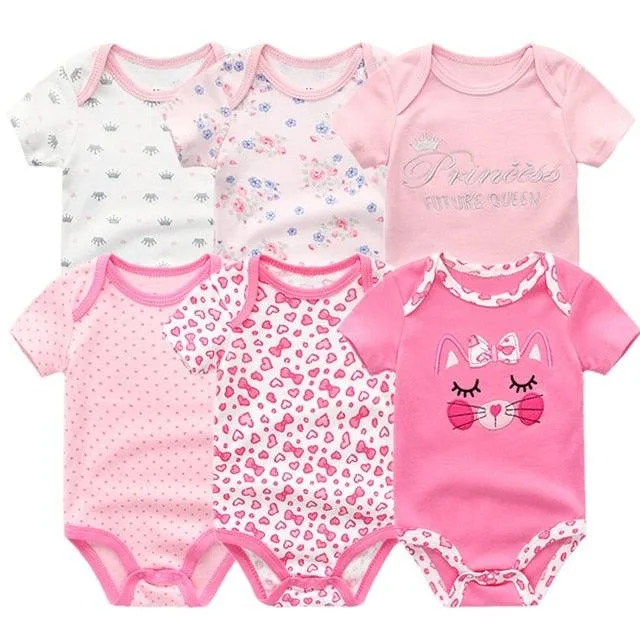 6pcs/lot Baby Bodysuit Fashion body Suits Short Sleeve Newborn Infant Jumpsuit Cartoon kids baby girl clothes