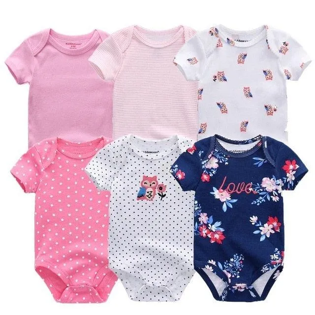 6pcs/lot Baby Bodysuit Fashion body Suits Short Sleeve Newborn Infant Jumpsuit Cartoon kids baby girl clothes