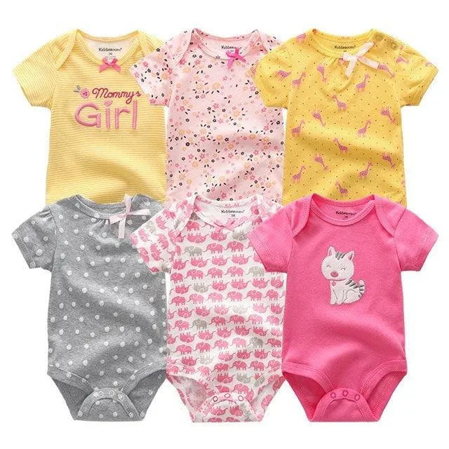 6pcs/lot Baby Bodysuit Fashion body Suits Short Sleeve Newborn Infant Jumpsuit Cartoon kids baby girl clothes