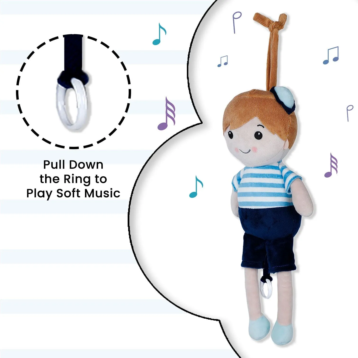 Baby Moo Chubby Boy Hanging Musical Pulling Toy Doll - Navy Blue