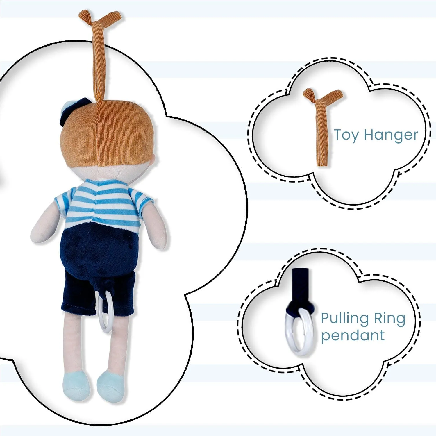 Baby Moo Chubby Boy Hanging Musical Pulling Toy Doll - Navy Blue