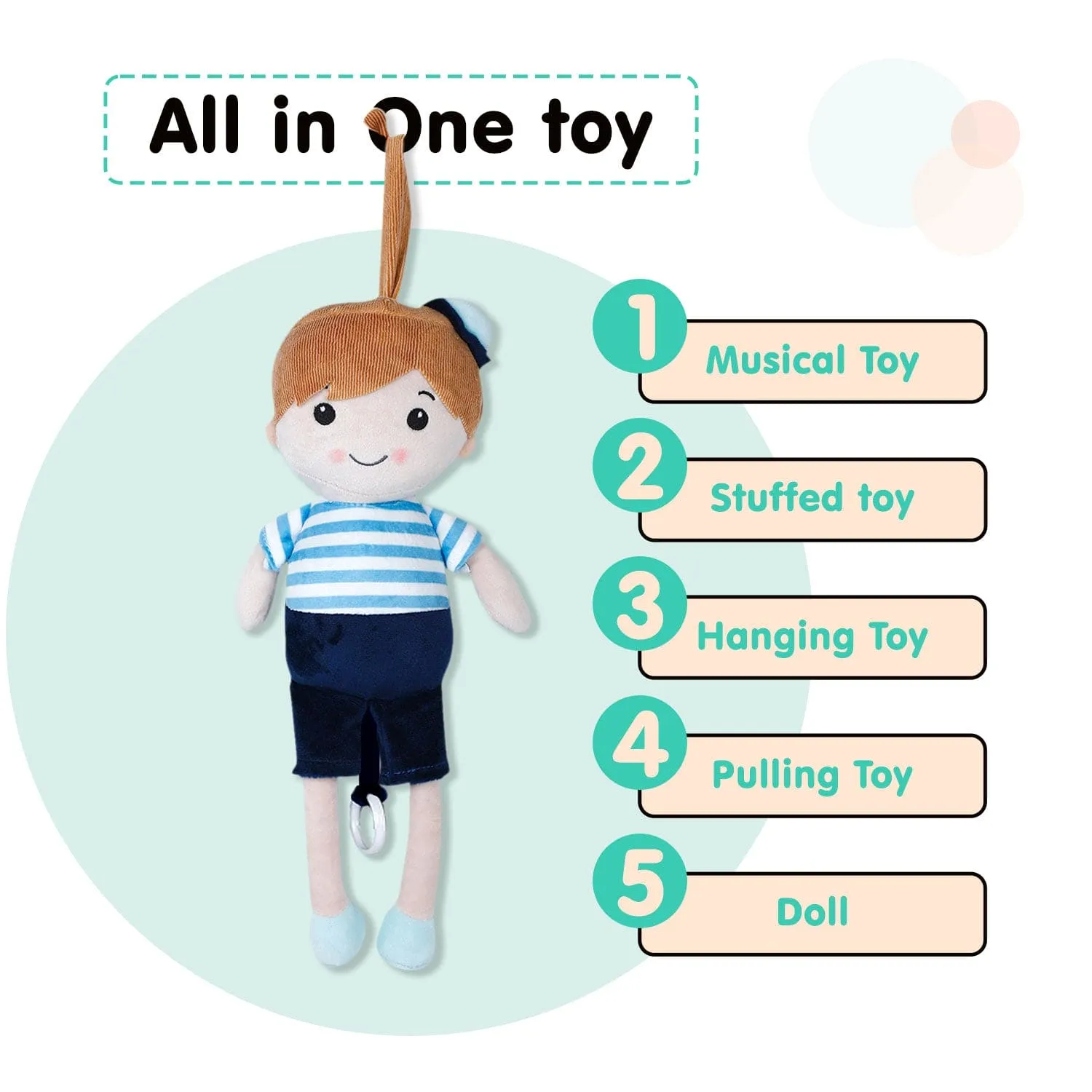 Baby Moo Chubby Boy Hanging Musical Pulling Toy Doll - Navy Blue