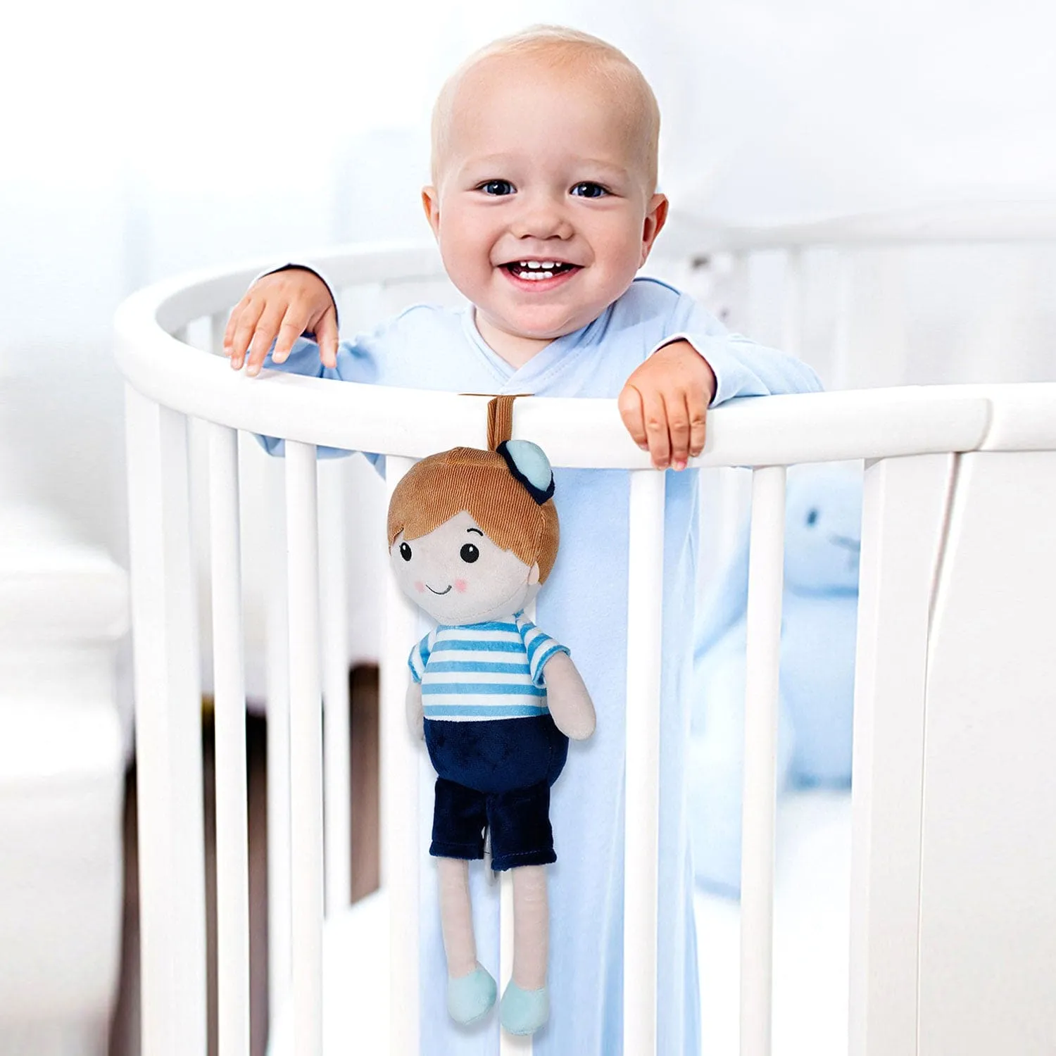 Baby Moo Chubby Boy Hanging Musical Pulling Toy Doll - Navy Blue