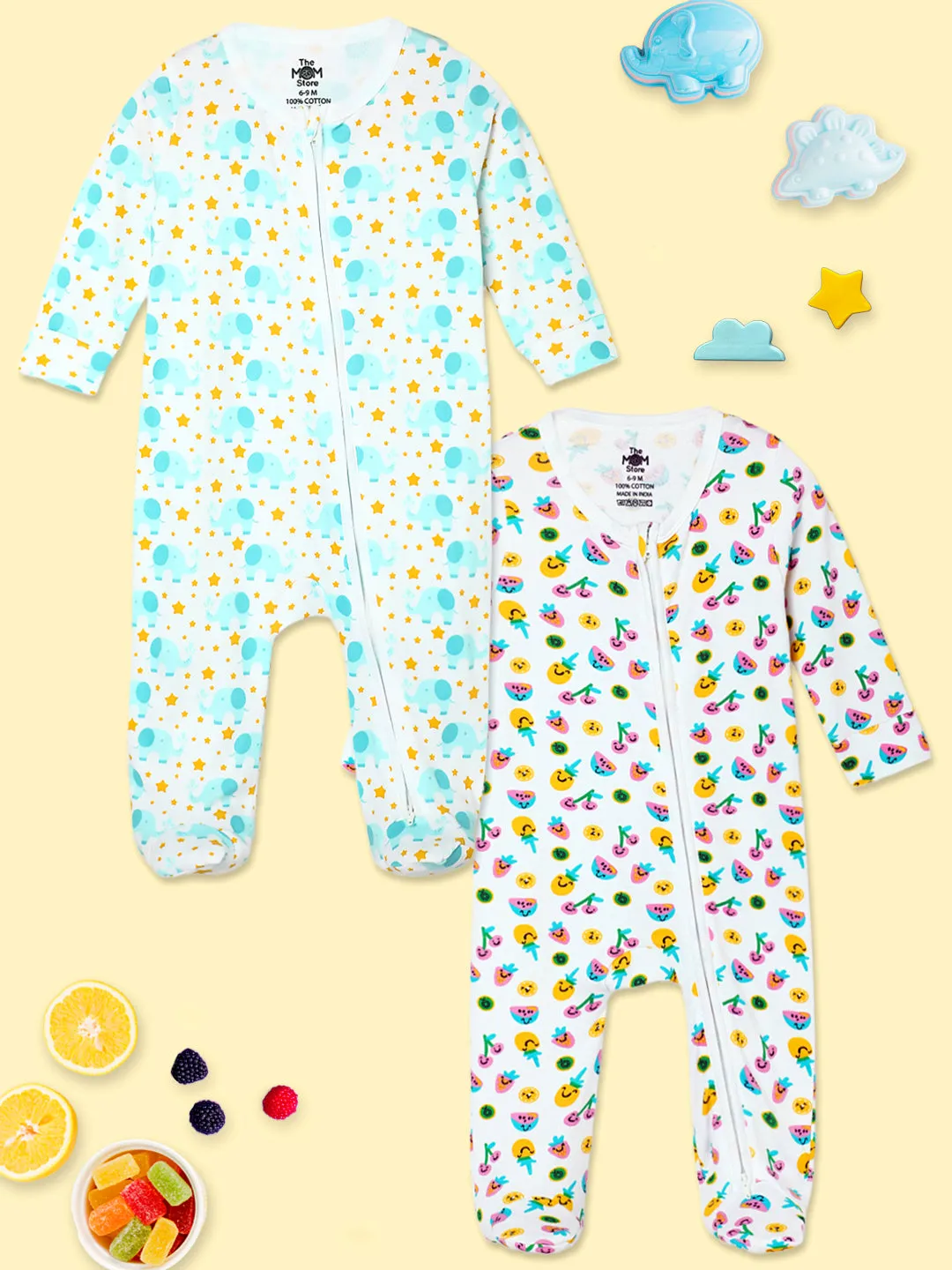 Baby Zipper Romper Combo of 2: Elephantastic-Berry Bites