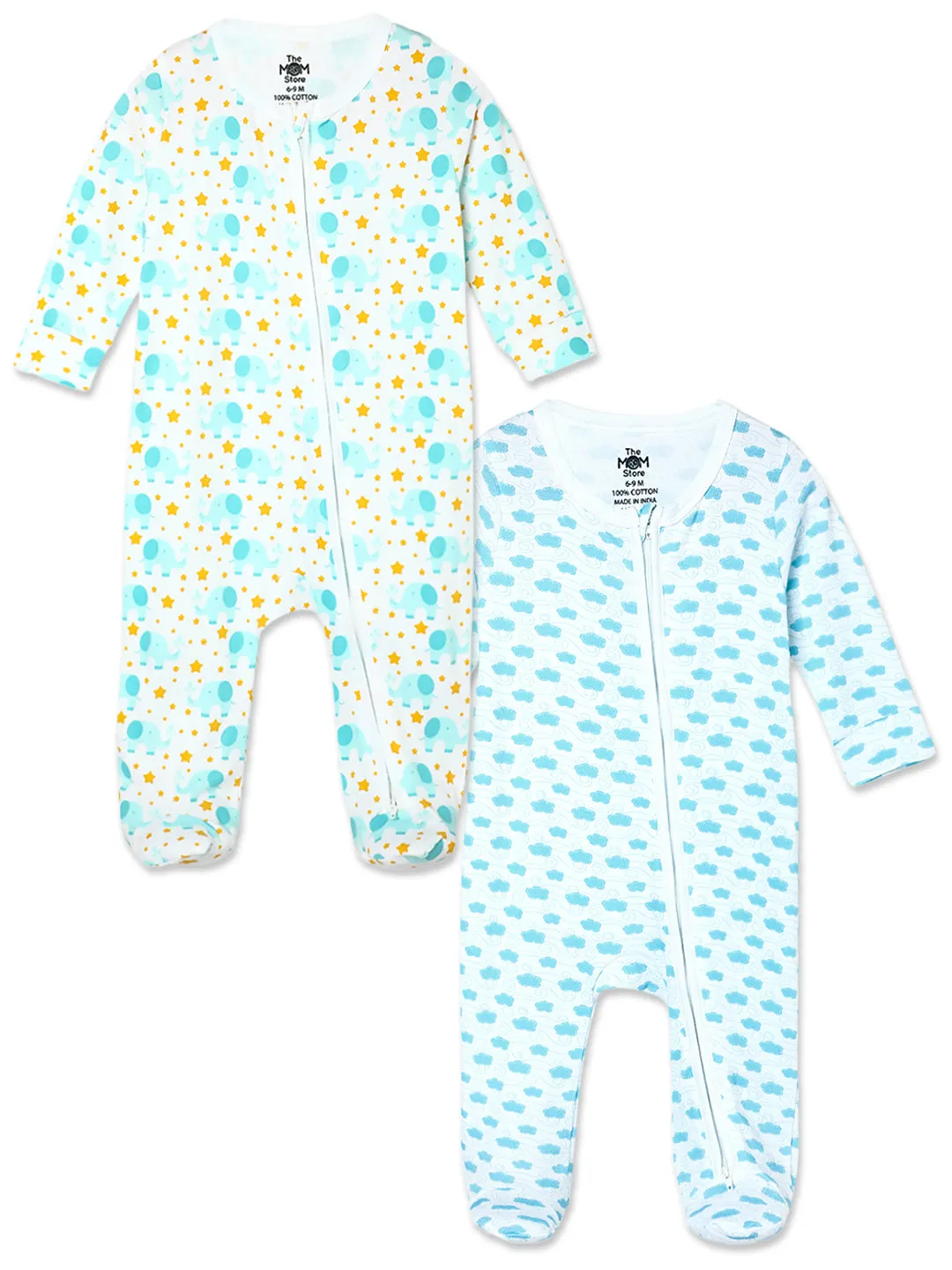 Baby Zipper Romper Combo Of 2: Elephantastic- Happy Cloud