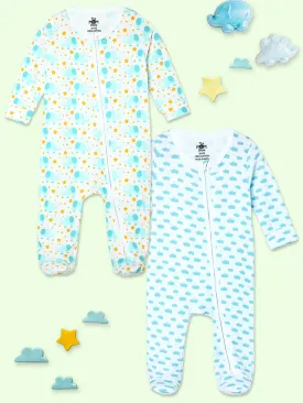 Baby Zipper Romper Combo Of 2: Elephantastic- Happy Cloud