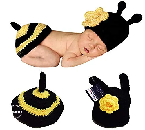 Babymoon Bee Newborn Photography Crochet Outfit Costume - Black