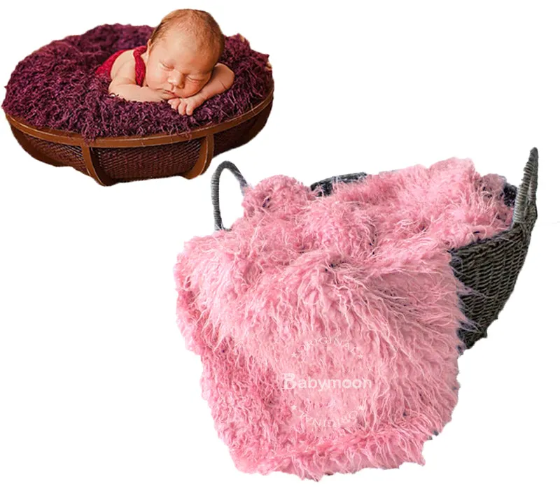 Babymoon Faux Fur Throw Basket Filler Blanket Baby Photography Photoshoot Props Flokati - Pink