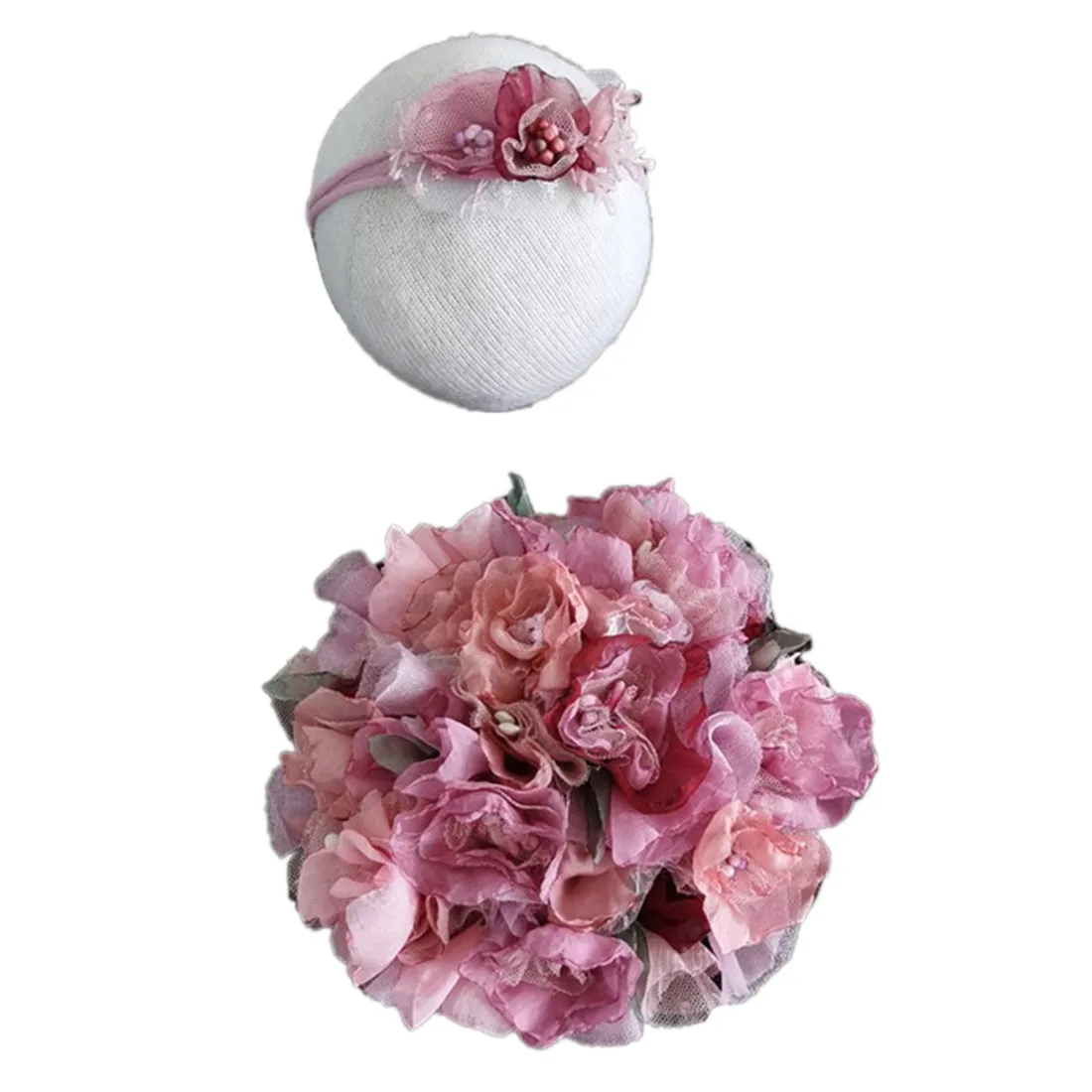 Babymoon Floral Round Bum Cover With Hairband | Baby Photography Props | Set Of 2 | Pink