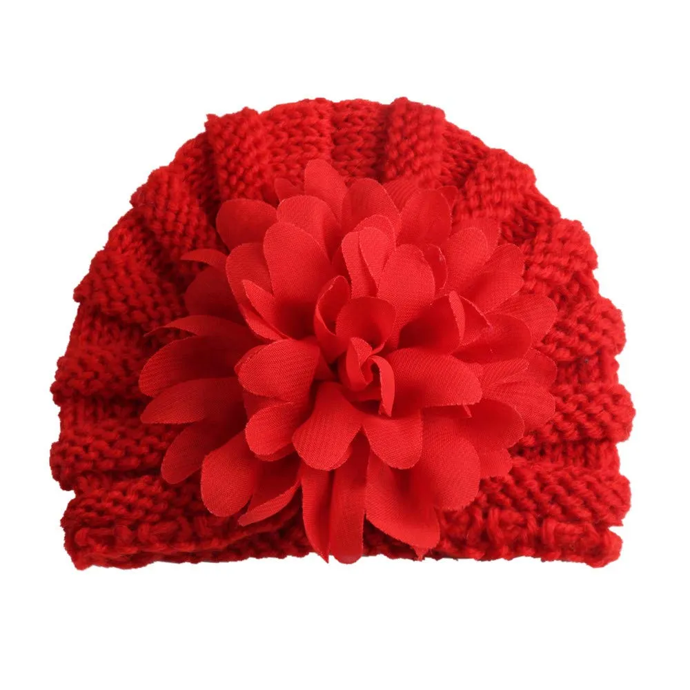 Babymoon Knit Flower Cap Newborn Photography Crochet Outfit Costume - Red