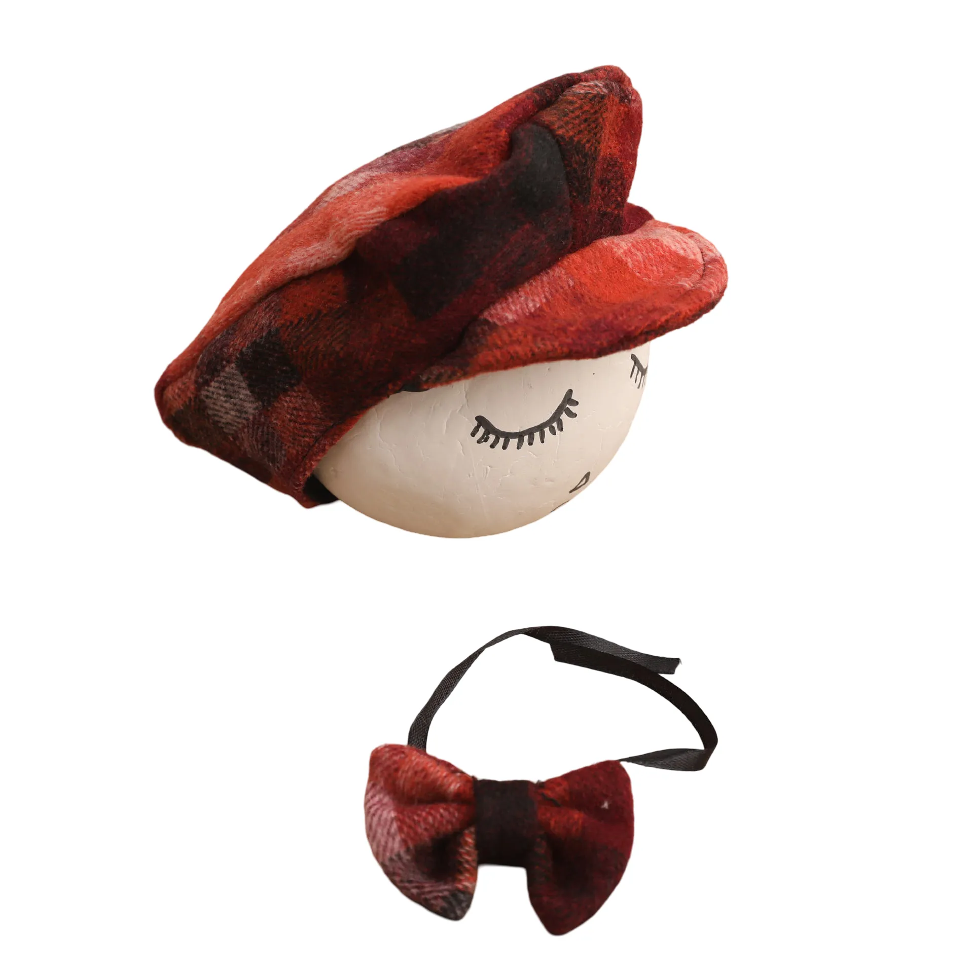 Babymoon Set of 2 | Gentleman French Cap with Bow | Baby Photoshoot Props | Black-Red