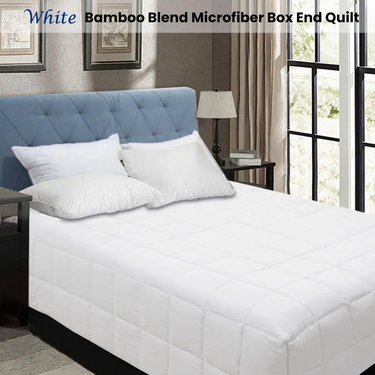 Bamboo Blend Microfiber Box End Quilt White Queen