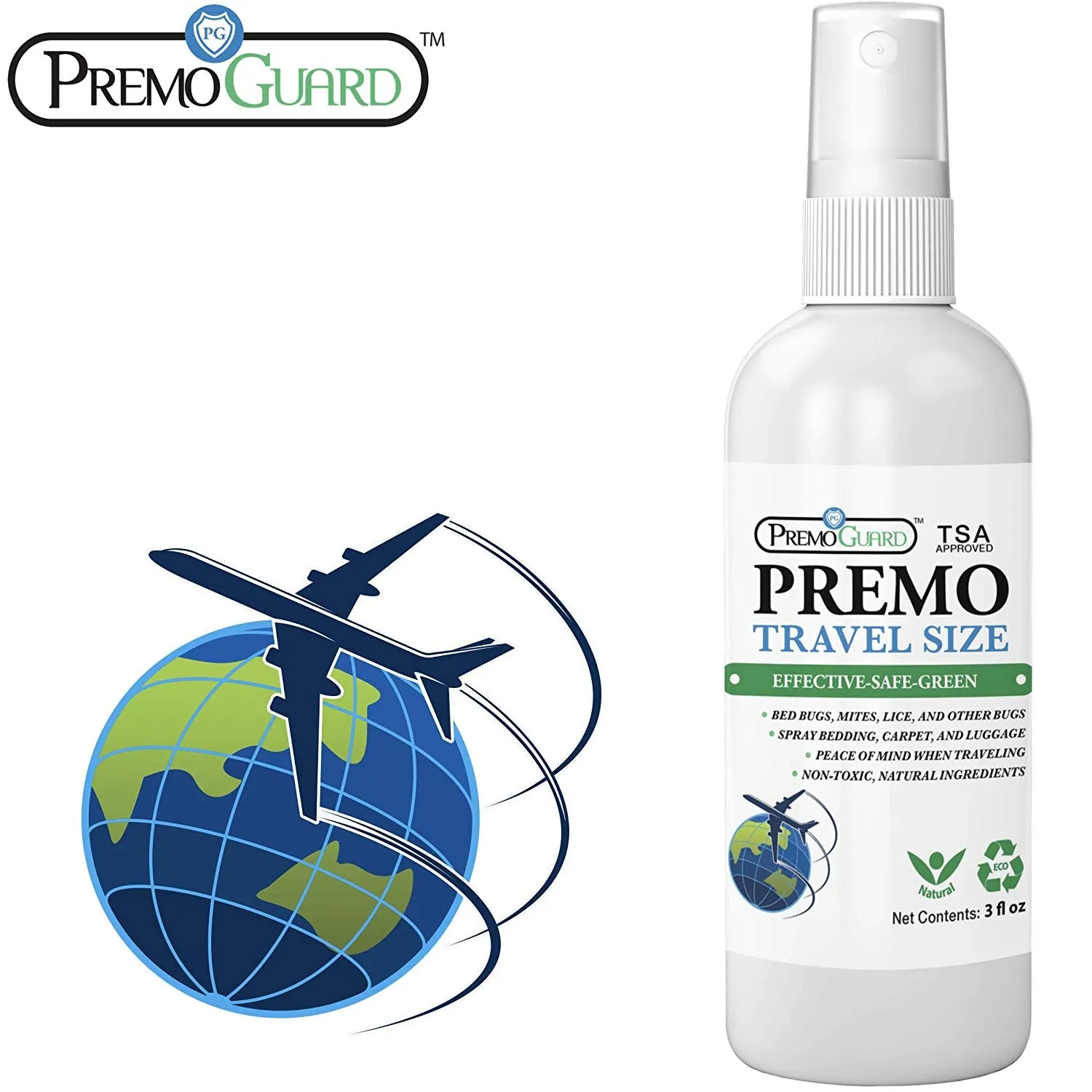 Bed Bug & Mite Killer Spray – 3 oz Travel Size – All Natural Non-Toxic - By Premo Guard