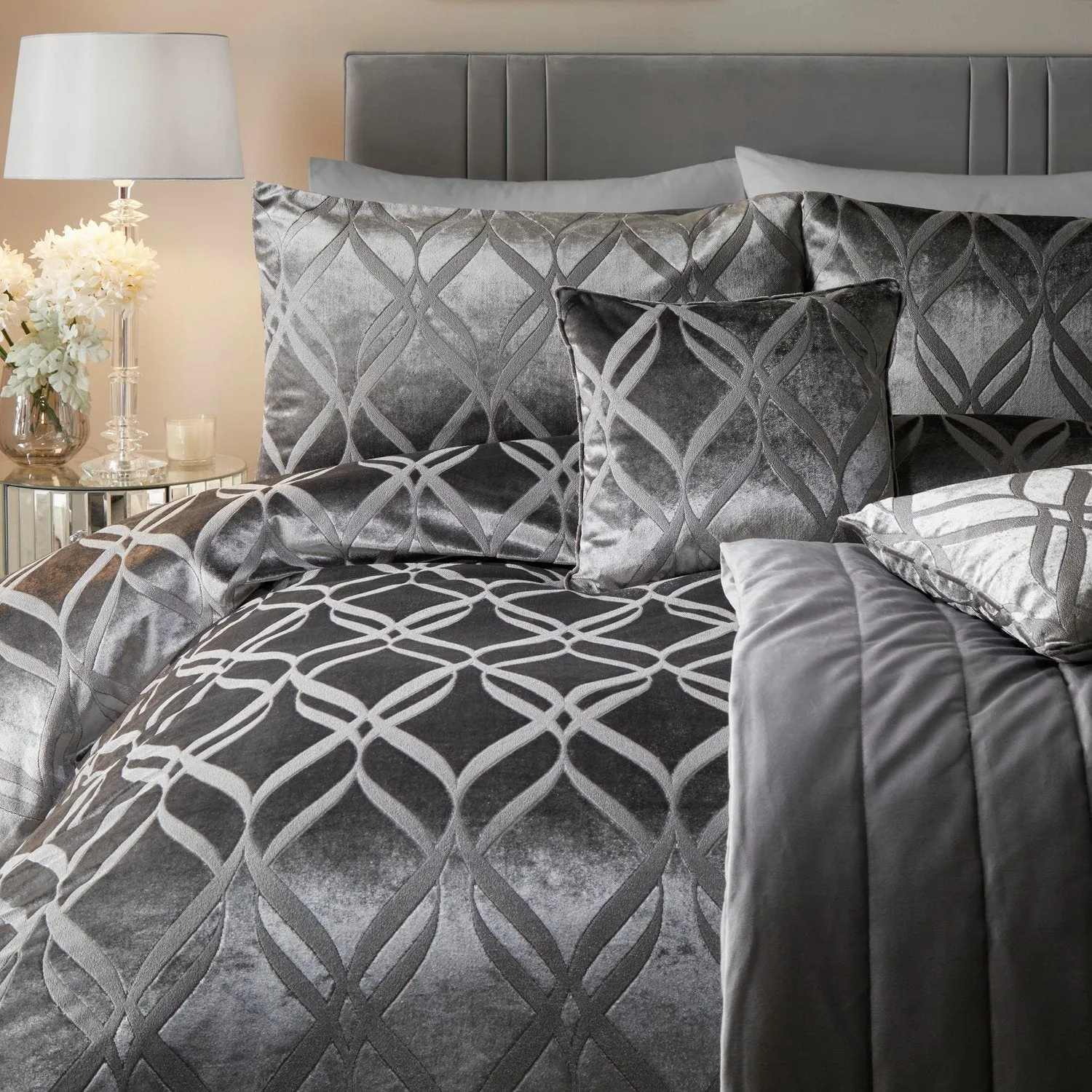 Belfort Slate Grey Velvet Duvet Set