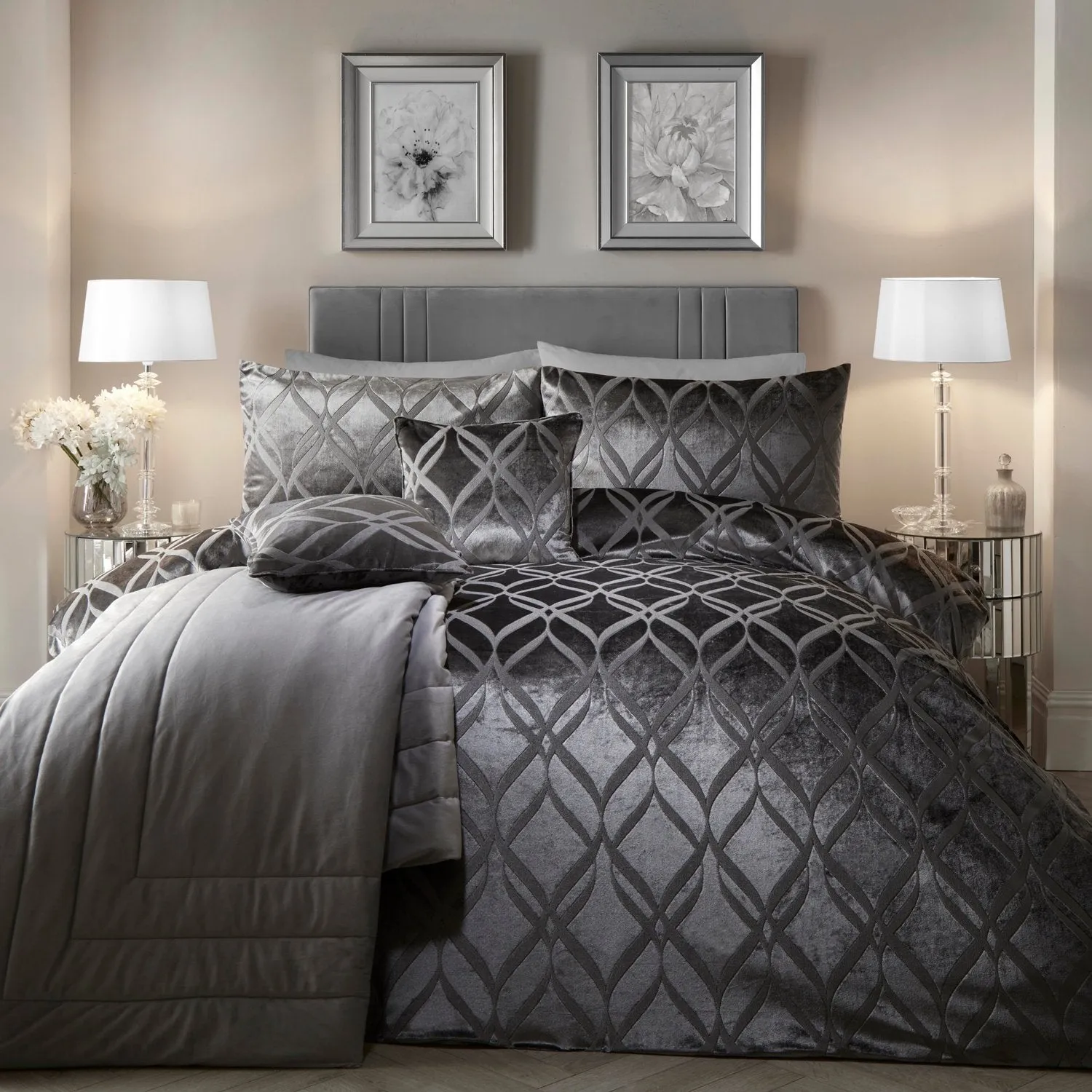 Belfort Slate Grey Velvet Duvet Set