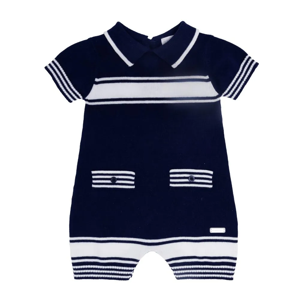 blues baby - Navy white knitted romper BB0263