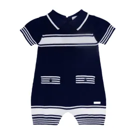 blues baby - Navy white knitted romper BB0263