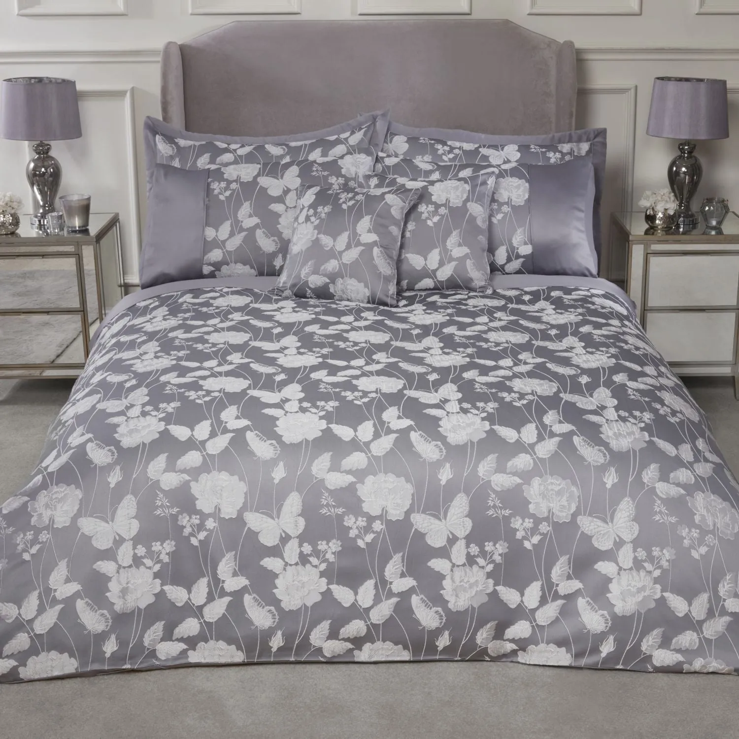 Butterfly Meadow Silver Embellished Jacquard Duvet Set