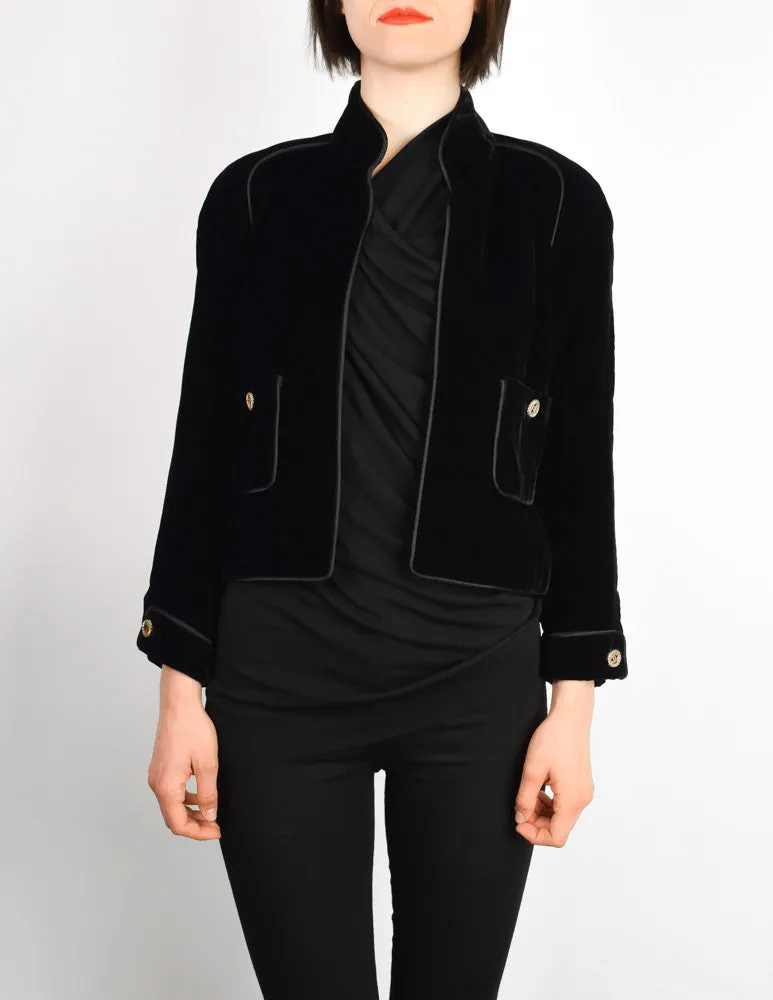 Chanel Vintage Cropped Black Velvet Jacket