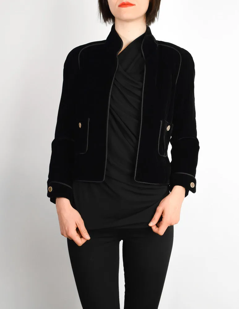 Chanel Vintage Cropped Black Velvet Jacket