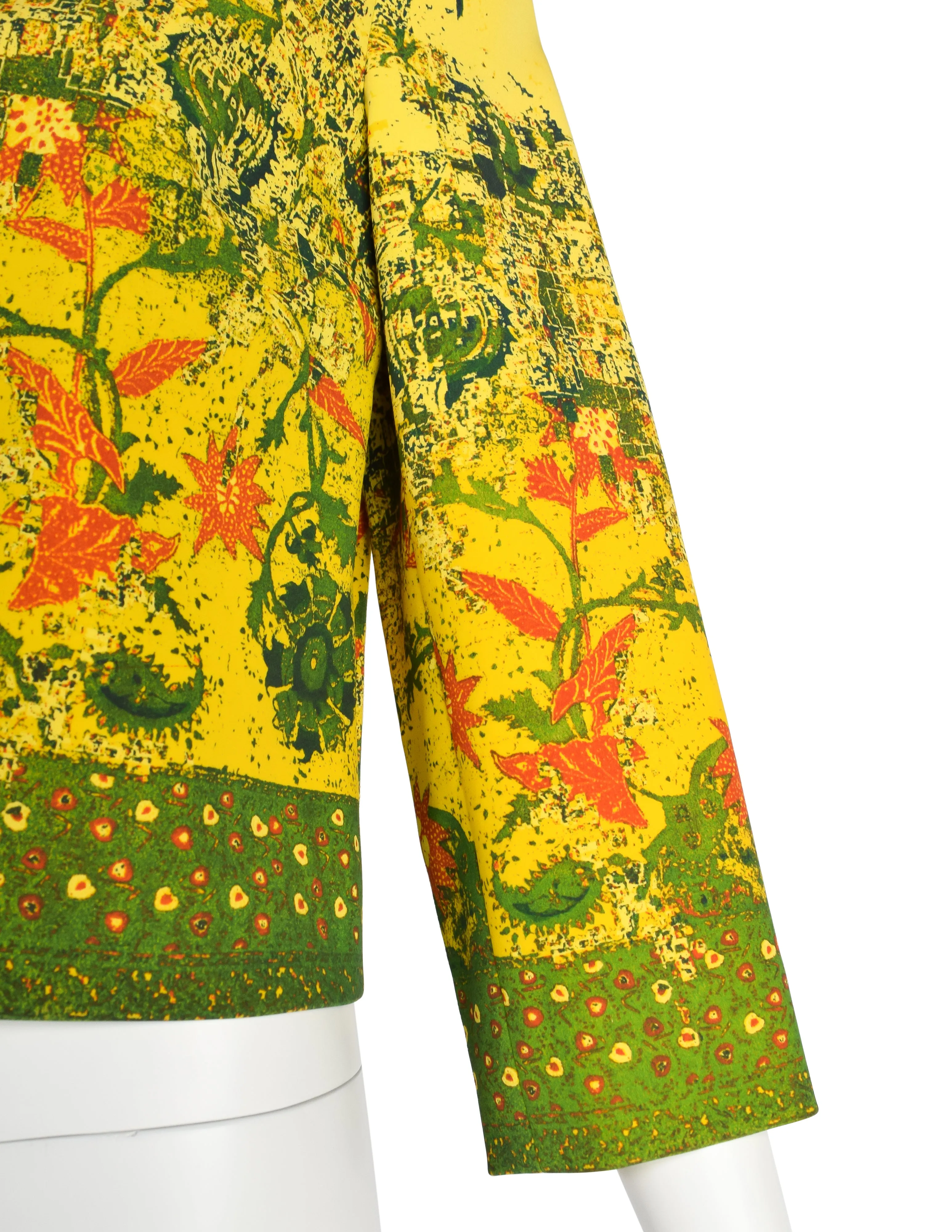 Christian Lacroix Vintage SS 1999 Yellow Folksy Abstract Floral Cropped Jacket