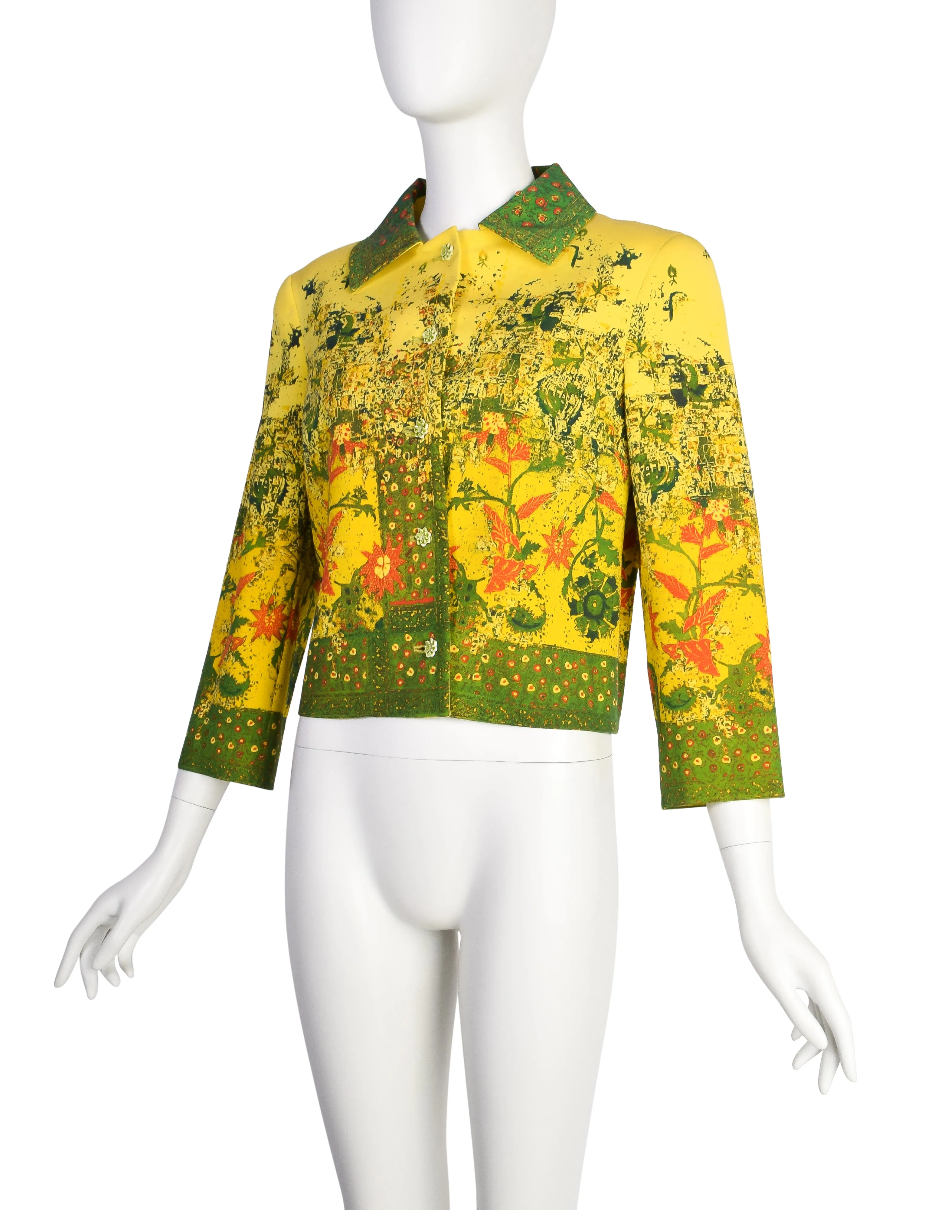 Christian Lacroix Vintage SS 1999 Yellow Folksy Abstract Floral Cropped Jacket