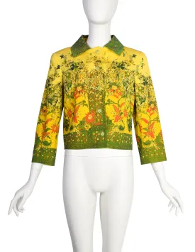 Christian Lacroix Vintage SS 1999 Yellow Folksy Abstract Floral Cropped Jacket