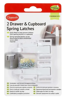 Clippasafe Drawer & Cupboard Spring Latches Pack of Two