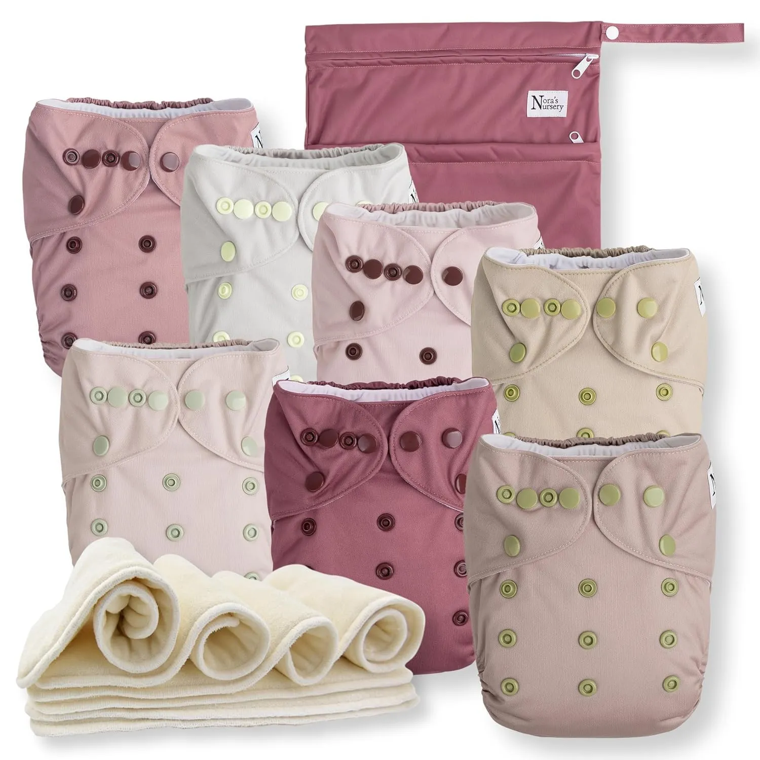 Cloth Diapers 7 Pack with 7 Inserts & 1 Wet Bag, Waterproof Cover, Washable, Reusable & One Size Adjustable Pocket Diapers for Newborns and Toddlers