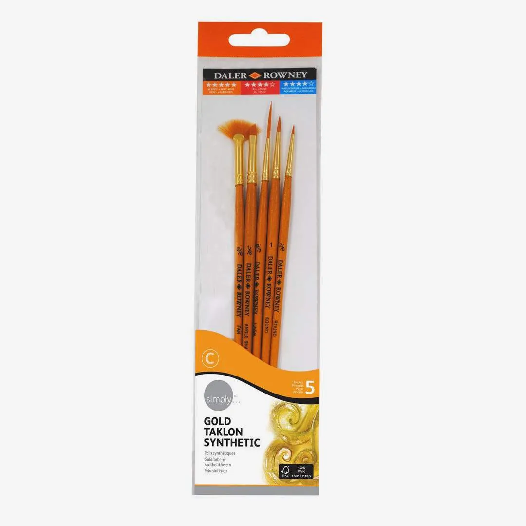 Daler Rowney Simply Gold Taklon Brush Set Of 5 Pcs