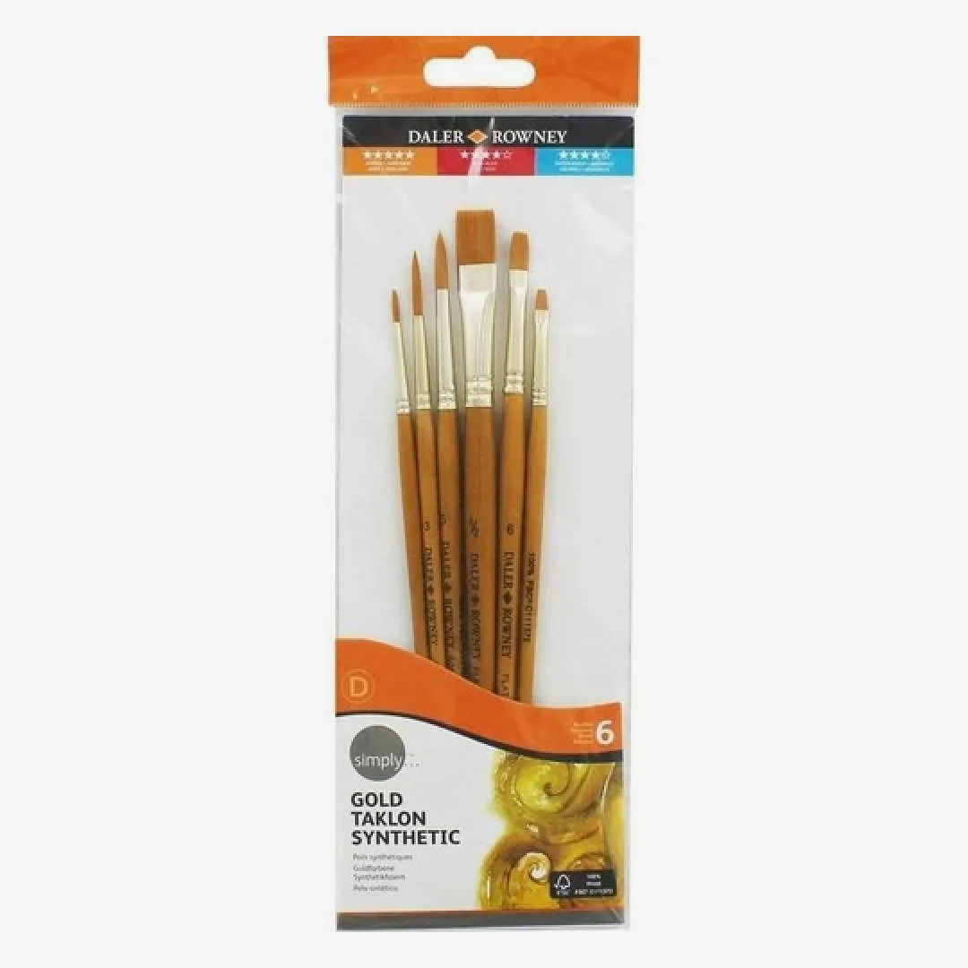 Daler Rowney Simply Gold Taklon Brush Set Of 6 Pcs