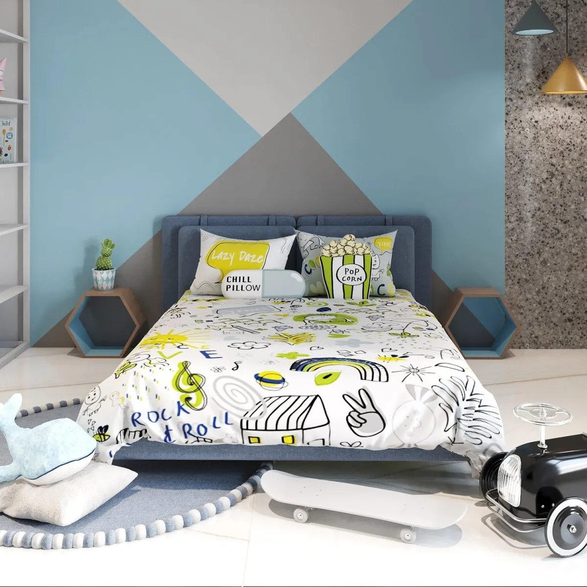 Fancy Fluff Kids Double Full Bed Set-  Doodle Land