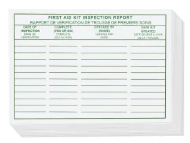 FIRST AID KIT INSPECTION REPORT CARDS - 25/PACK