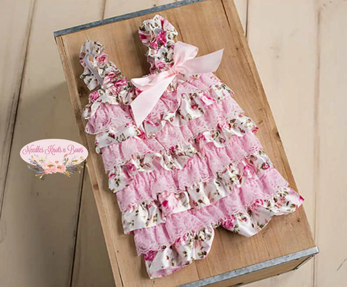 Girls Pink Floral 1st Birthday Cake Smash Outfit