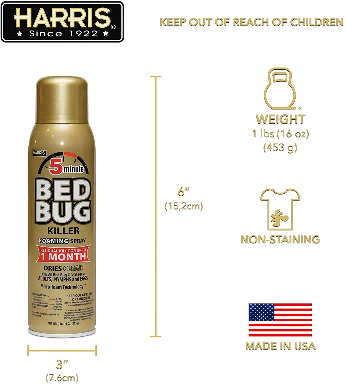 Harris 5 Minute Bed Bug Killer, Foaming Spray (16 oz)