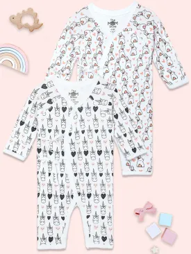 Jabla Style Infant Romper Combo Of 2: Rainbow Dazzler-Hearts And Fluffs