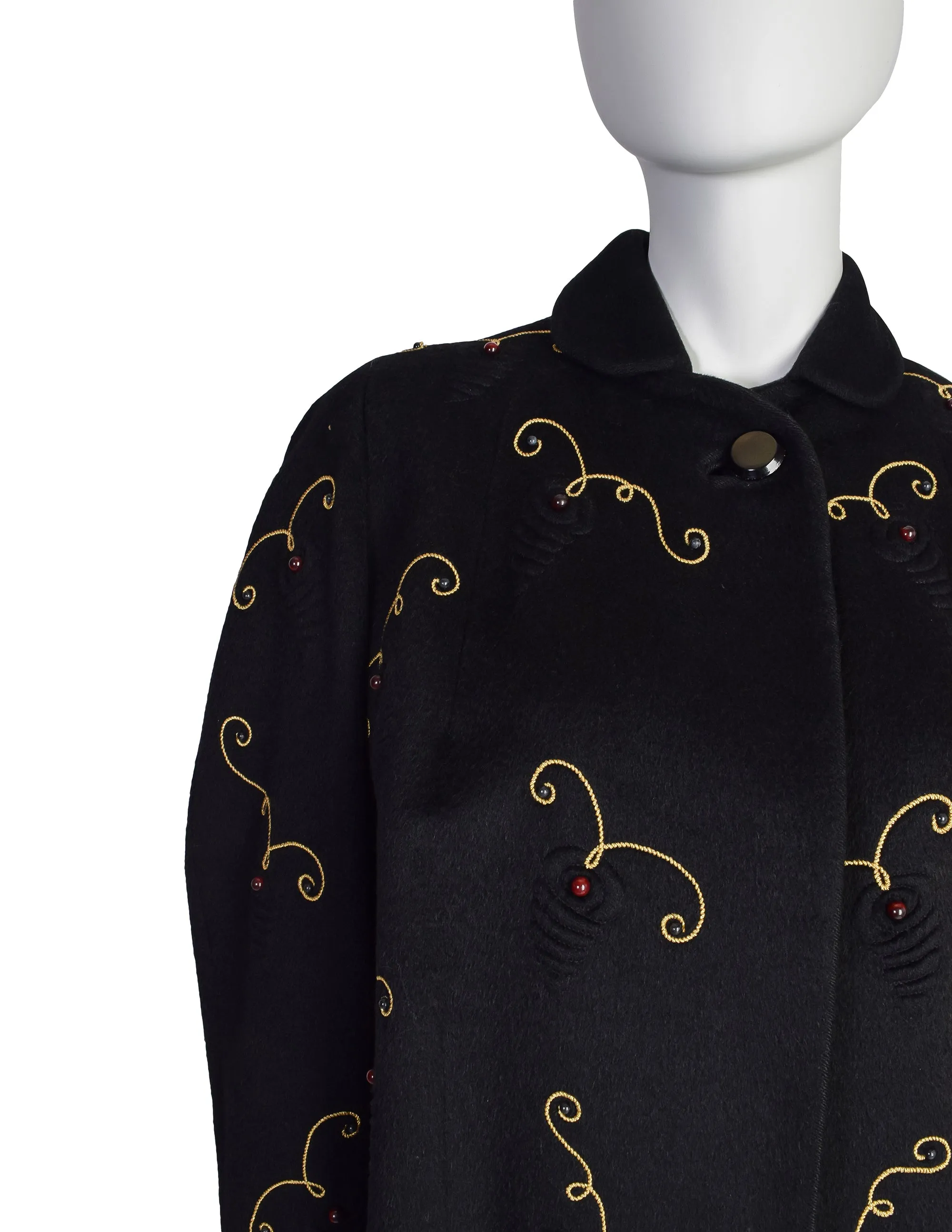 Kay Saks Vintage 1940s Black Wool Caterpillar Novelty Cropped Coat Jacket