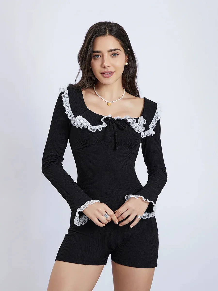 Lace Patchwork Off-Shoulders Long Sleeve Casual Club Streetwear Summer Romper