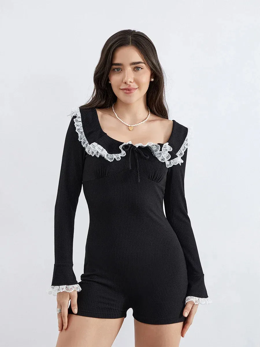 Lace Patchwork Off-Shoulders Long Sleeve Casual Club Streetwear Summer Romper