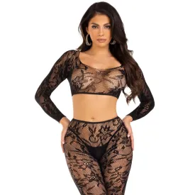 Leg Avenue Crop Top And Footless Tights Black Size 6 To 12