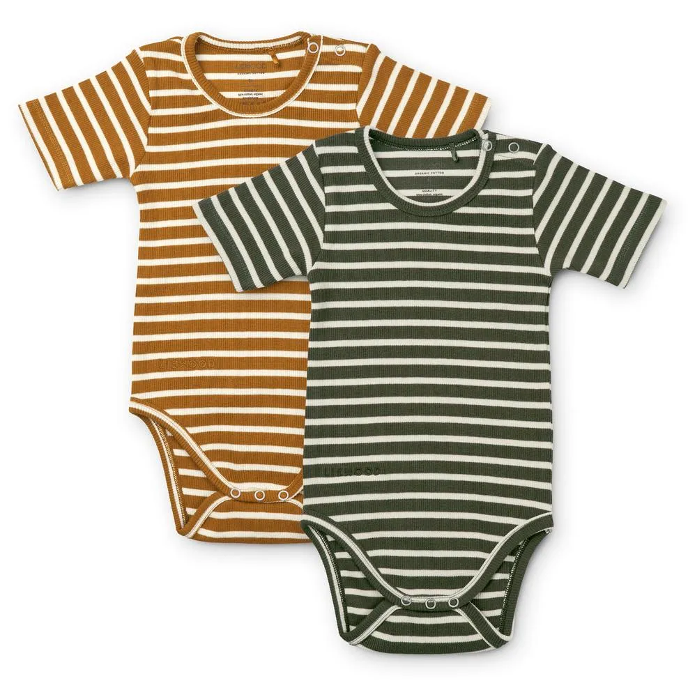 Liewood Yanni Body Shortsleeve 2-Pack | Stripe Hunter Green Multi Mix